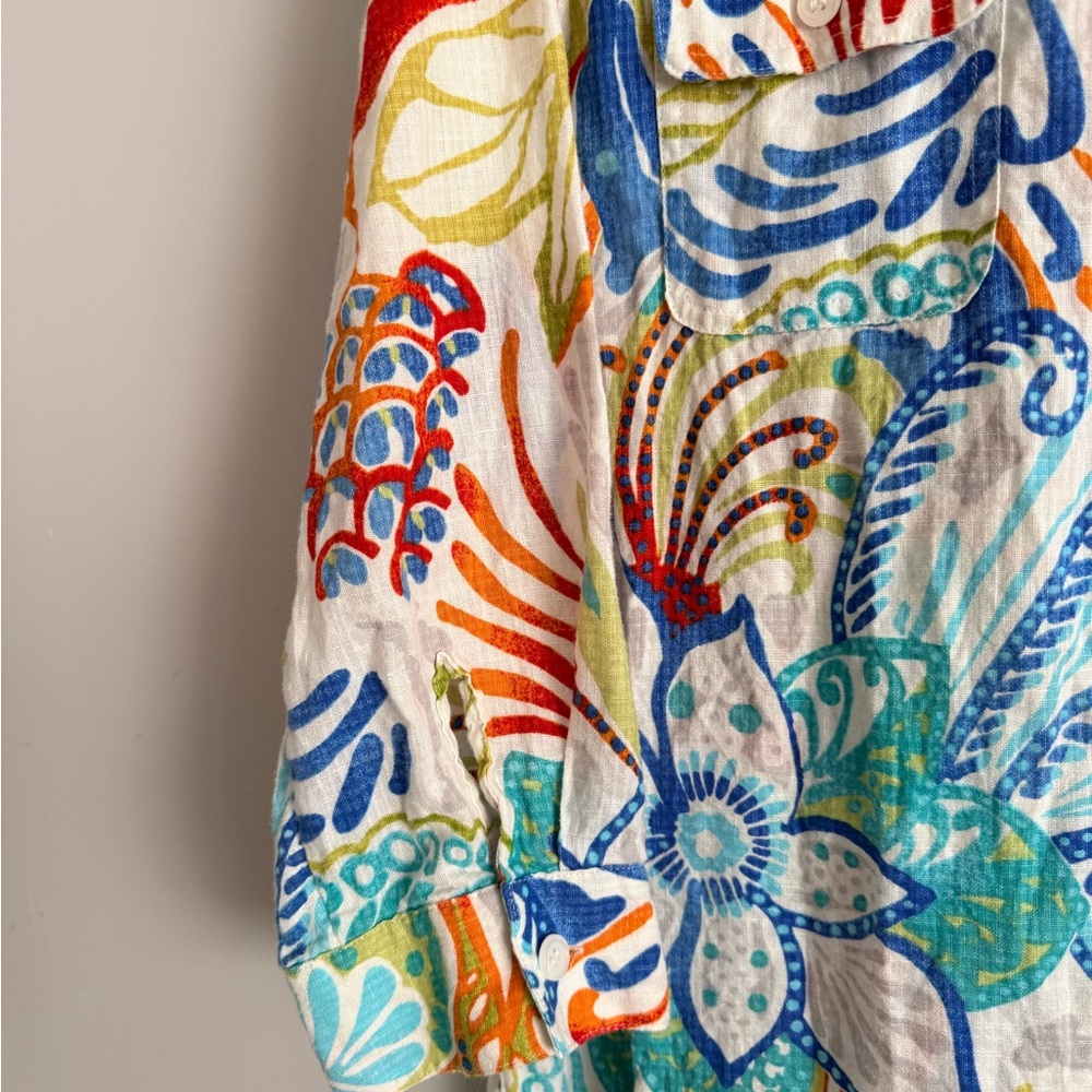 Chico's colorful Floral summer linen button up shirt - Picture 5 of 6